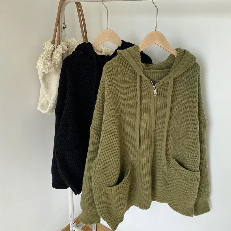 Drune | Oversized Strick Damenpullover mit Reißverschluss