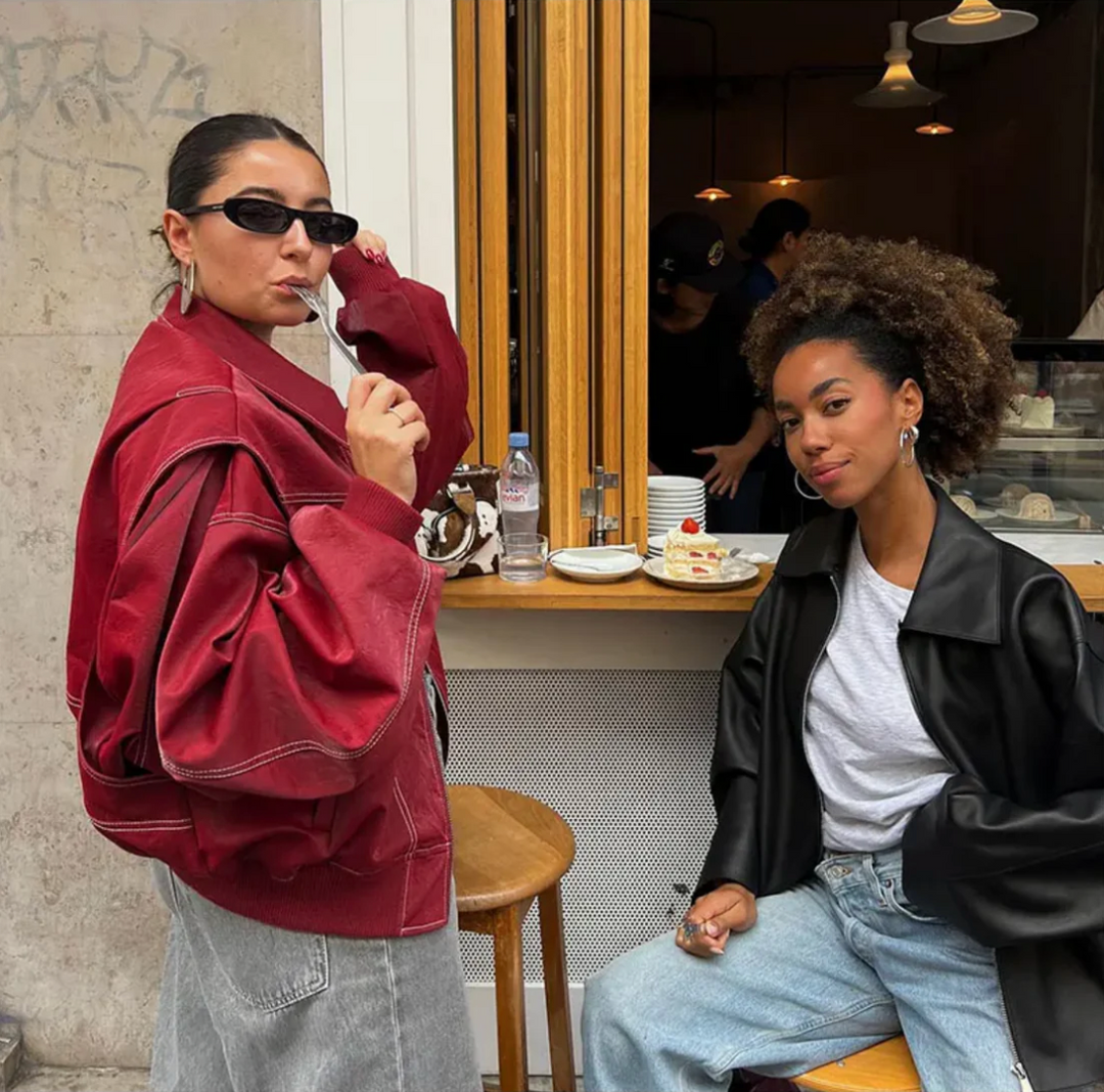 Drune | Damen Oversized Lederjacke Rot