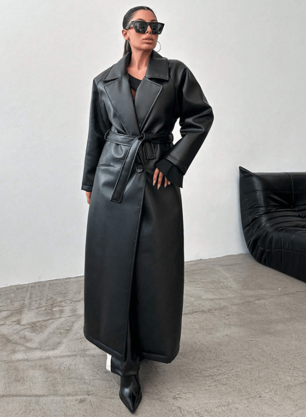 Drune | Kunstleder Trenchcoat - Elegant & Zeitlos - Vegan Leder - Statement Oberbekleidung