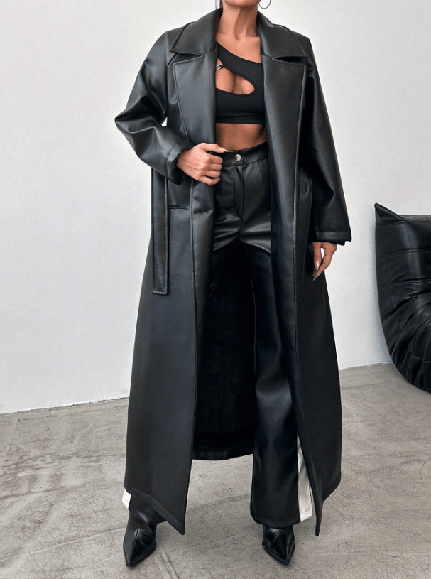 Drune | Kunstleder Trenchcoat - Elegant & Zeitlos - Vegan Leder - Statement Oberbekleidung