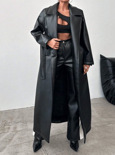 Drune | Kunstleder Trenchcoat - Elegant & Zeitlos - Vegan Leder - Statement Oberbekleidung