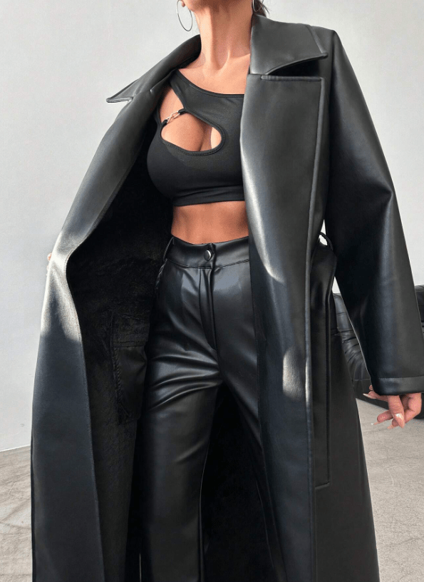 Drune | Kunstleder Trenchcoat - Elegant & Zeitlos - Vegan Leder - Statement Oberbekleidung