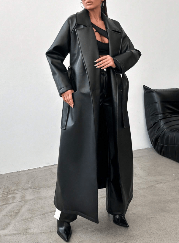 Drune | Kunstleder Trenchcoat - Elegant & Zeitlos - Vegan Leder - Statement Oberbekleidung