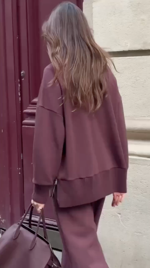 Drune | Bequemes Damen Satz mit Strukturiertem Sweatshirt und Hose