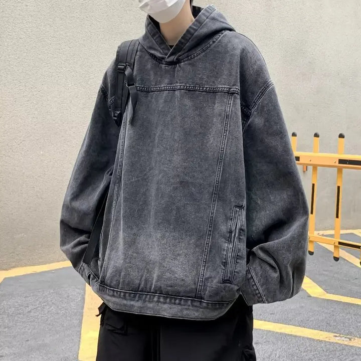 Drune | Washed-Denim-Jacke mit Kapuze