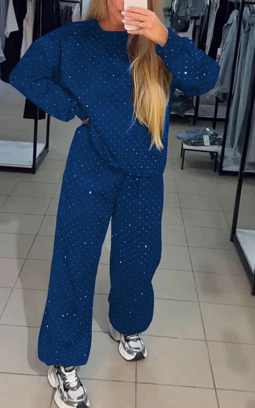 Drune | Schweiß Set Glitzernd Bequem Jogging Set Damenbekleidung