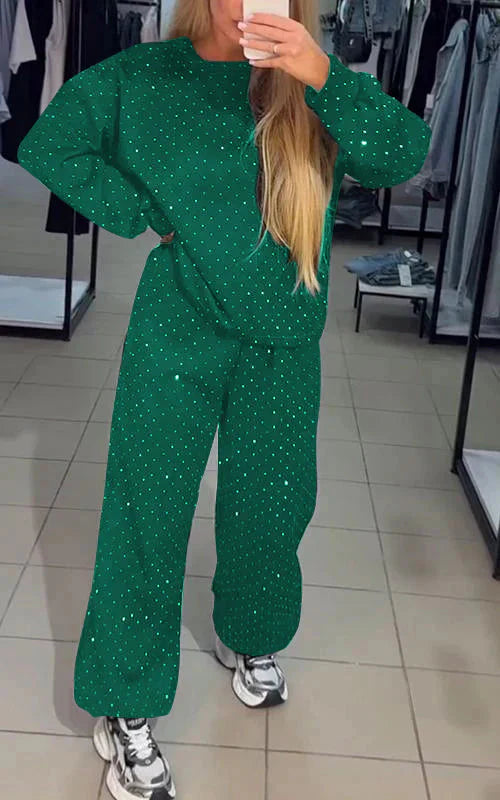 Drune | Schweiß Set Glitzernd Bequem Jogging Set Damenbekleidung