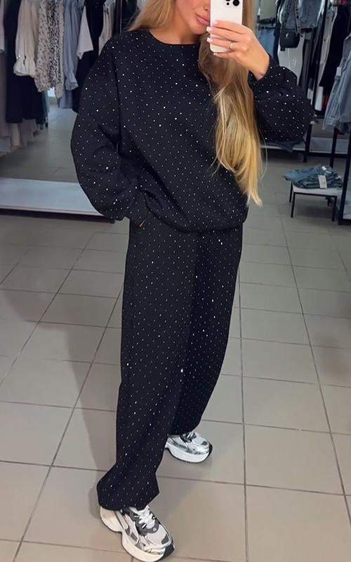 Drune | Schweiß Set Glitzernd Bequem Jogging Set Damenbekleidung