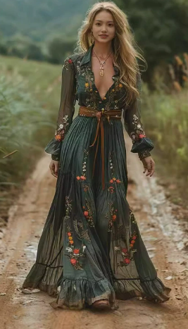 Boho Maxikleid mit V-Ausschnitt | Drune
