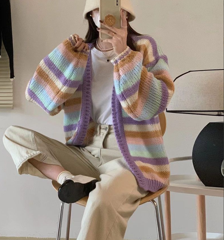 Damen gemütliche Strickjacke mit gestreiftem Muster Drune