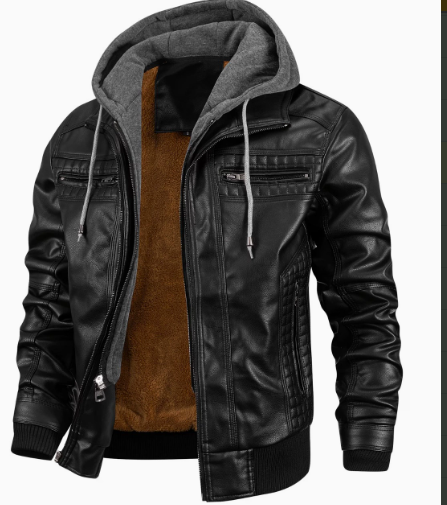 Drune | Premium hochwertige Lederjacke mit Kapuze für Herren
