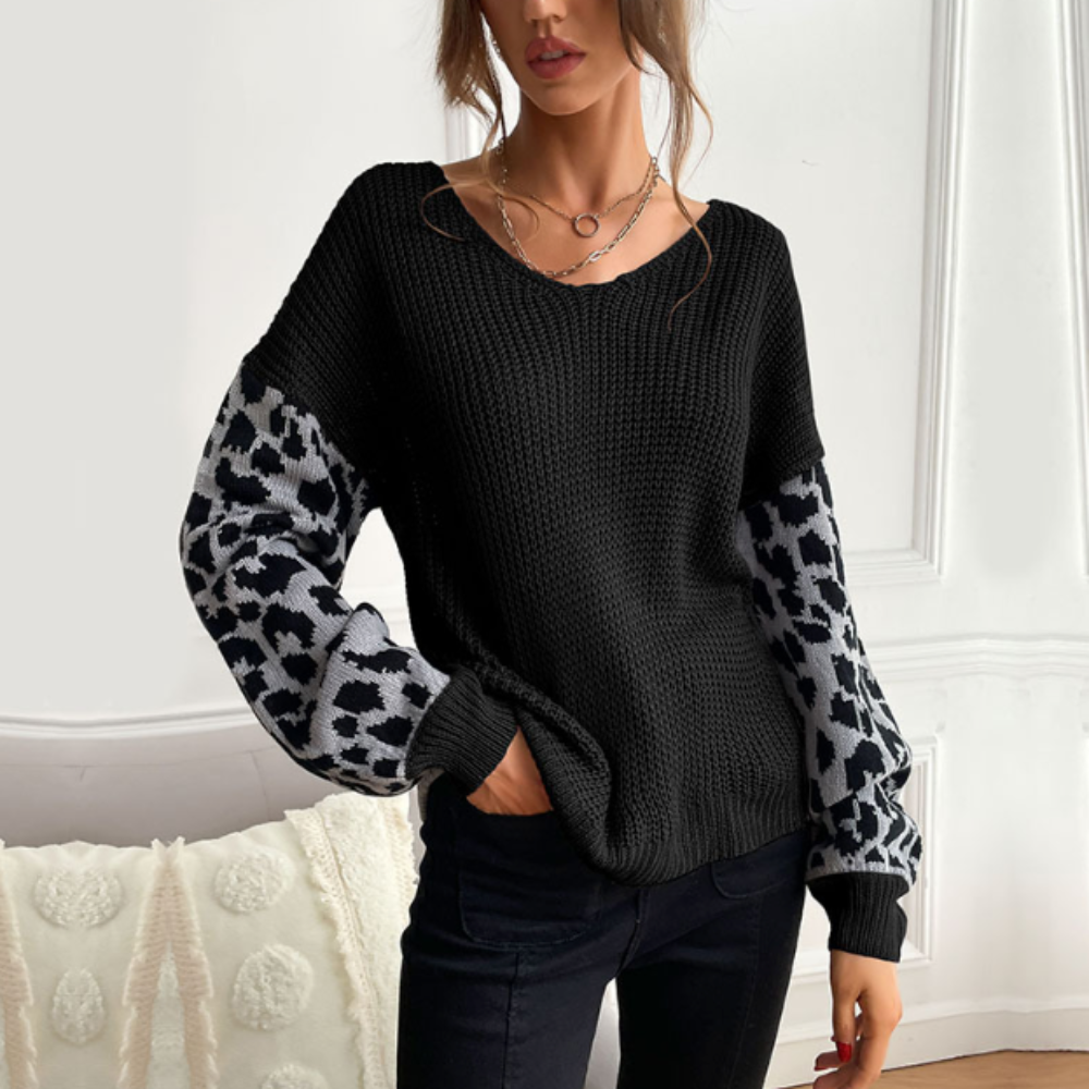Drune | Leopardenmuster Pullover Waffelstrick Textur Statement Stil