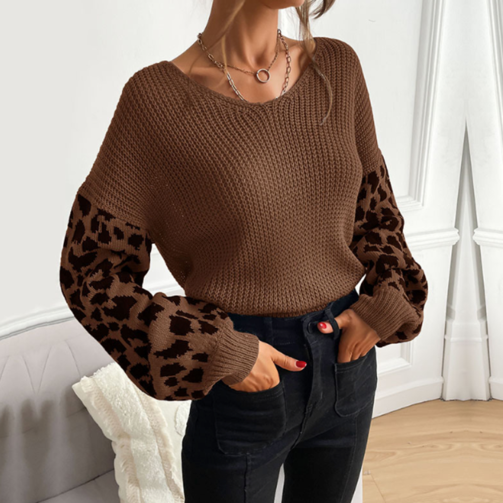 Drune | Leopardenmuster Pullover Waffelstrick Textur Statement Stil