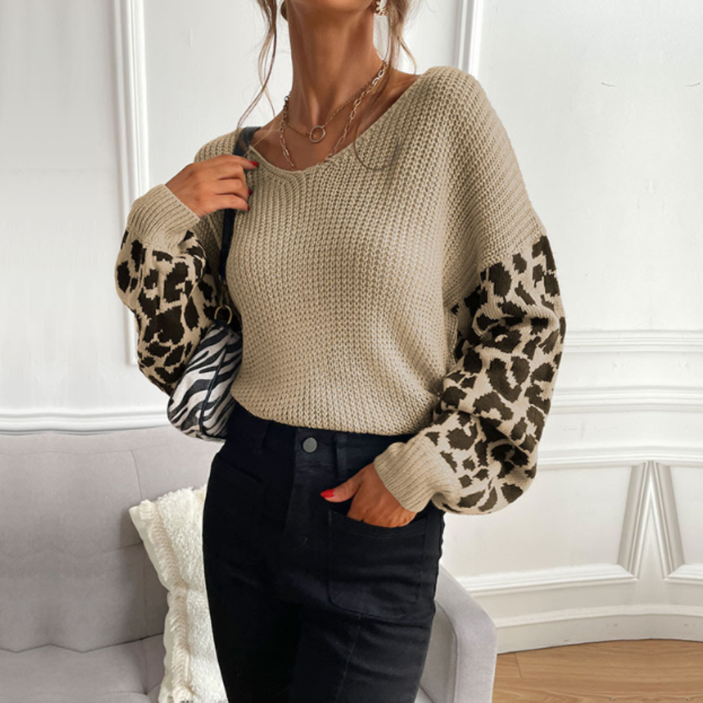 Drune | Leopardenmuster Pullover Waffelstrick Textur Statement Stil