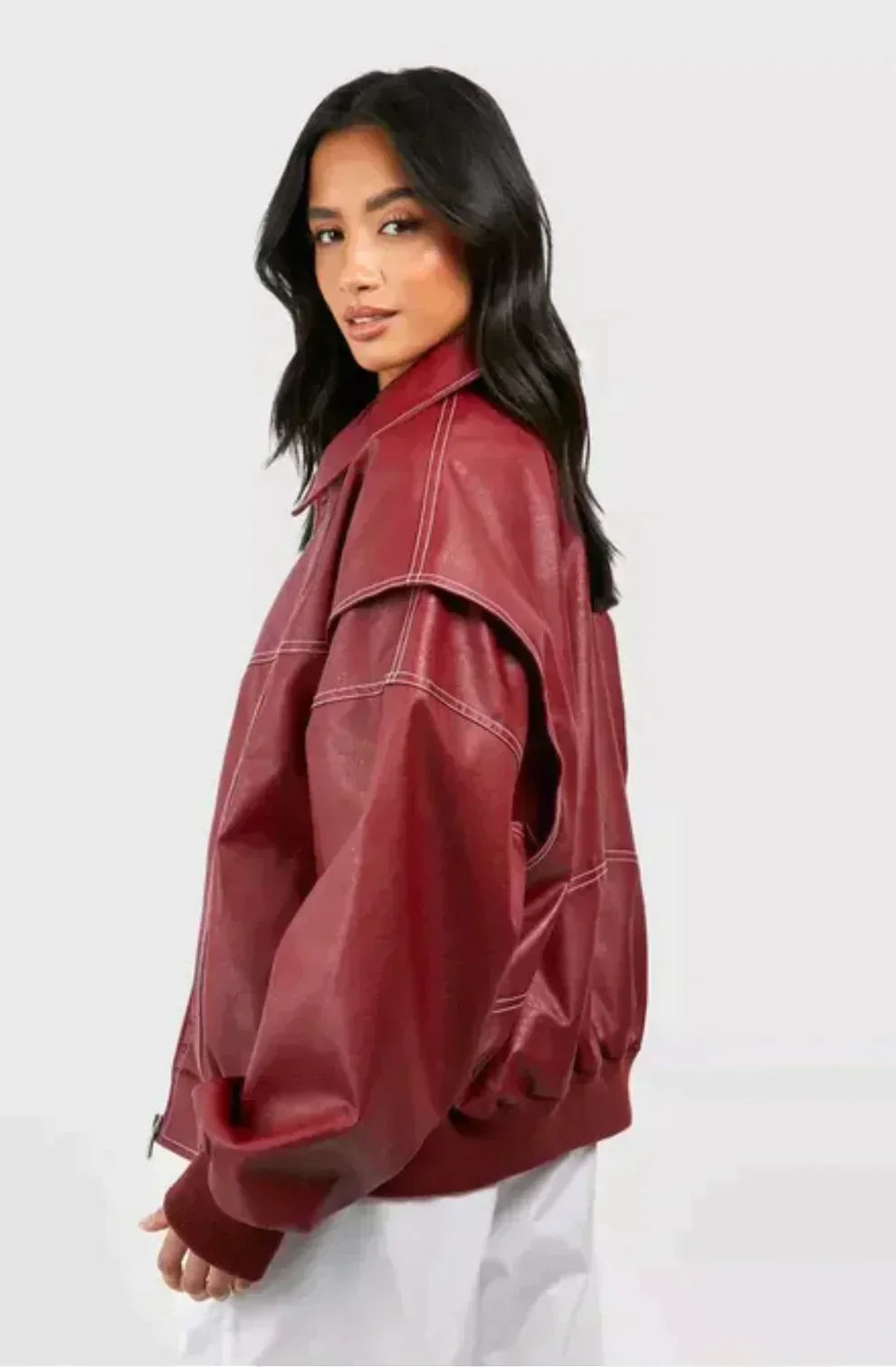 Drune | Damen Oversized Lederjacke Rot