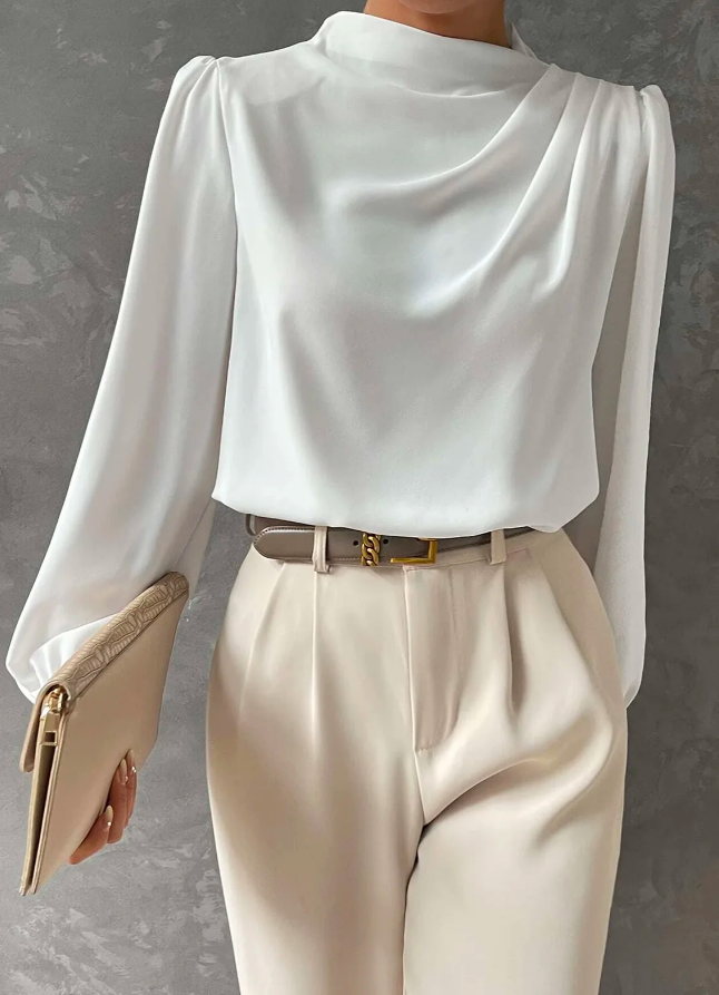 Drune | Elegante, Unifarbene Bluse Mit Stehkragen