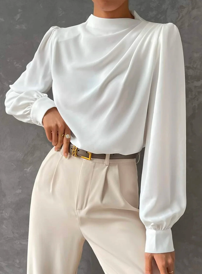 Drune | Elegante, Unifarbene Bluse Mit Stehkragen