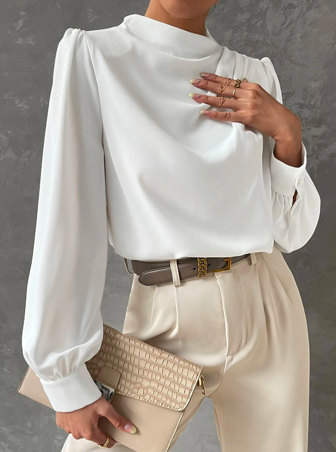 Drune | Elegante, Unifarbene Bluse Mit Stehkragen
