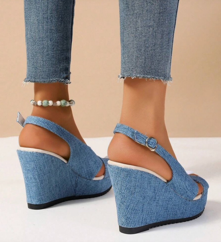 Drune | Denim Keilsandaletten