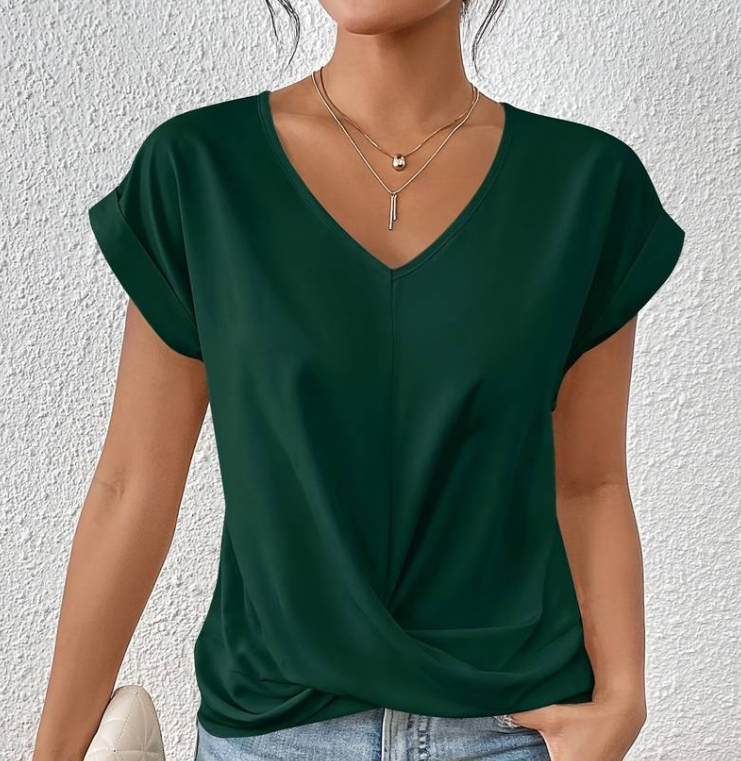 Drune | Damen V-Neck Bluse mit kurzen Ärmeln