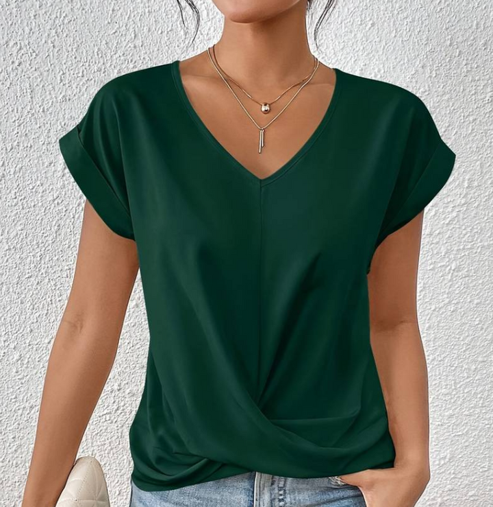 Drune | Damen V-Neck Bluse mit kurzen Ärmeln