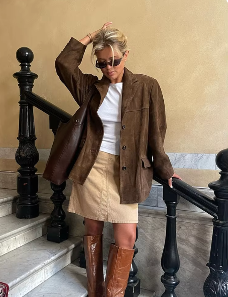 Drune | Braune Wildlederjacke Zeitlos und Elegant Perfekt für Übergangszeiten