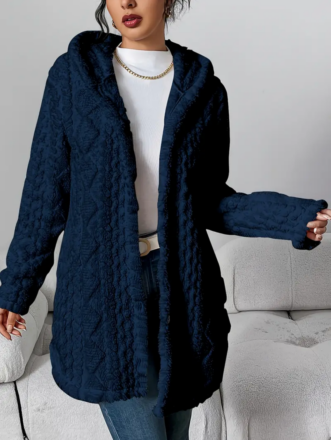 Drune | Übergröße Damen Teddy Weste mit Kapuze