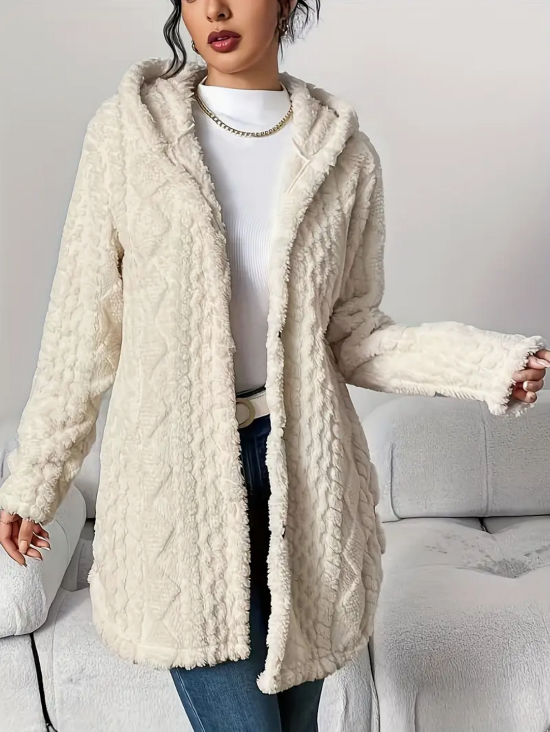 Drune | Übergröße Damen Teddy Weste mit Kapuze