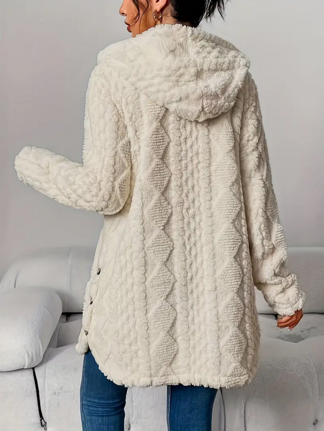 Drune | Übergröße Damen Teddy Weste mit Kapuze