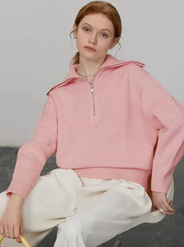 Drune | Pullover Sweatshirt - Wollstrick - Lockere Passform - Hoher Reißverschlusskragen - Rippbesatz