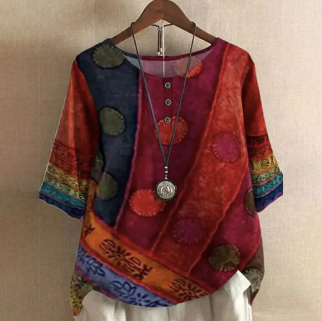Drune | Bunte Rote Blockbluse