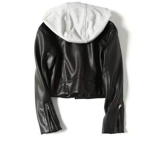 Drune | Elegante Lederjacke mit Kapuze für Damen - Chic/leger Jacke Ideal für jede Saison