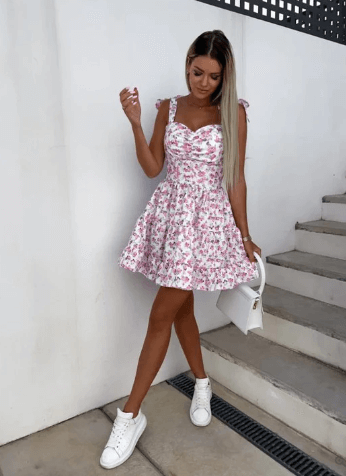 Drune | Floral Print Ärmellos Boho Kleid