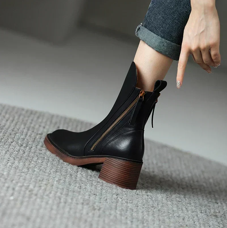 Drune | damenstiefelette aus echtem leder mit blockabsatz