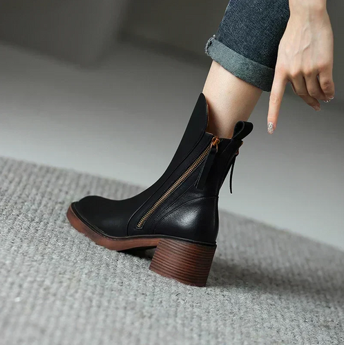 Drune | damenstiefelette aus echtem leder mit blockabsatz
