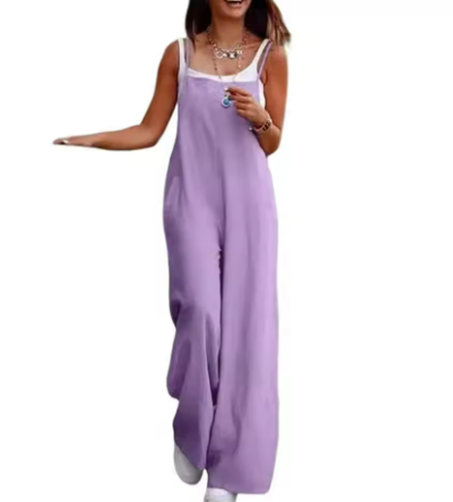 Drune | Einfarbiger Leinen Vielseitiger Spaghetti Jumpsuit