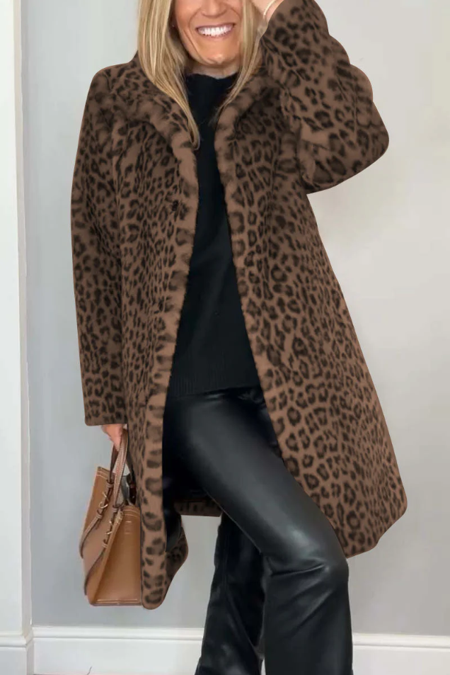 Drune | Klassieke Dames Winterjas Met Luipaardprint
