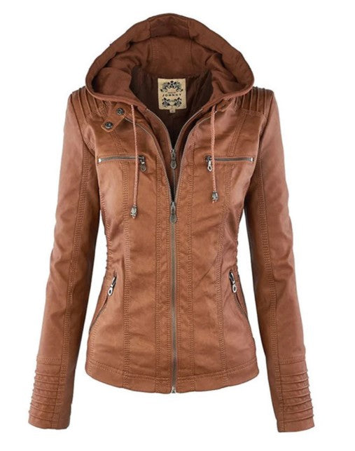 Drune |  Lederjacke mit Kapuze für Damen - Perfekt für lässige Tage
