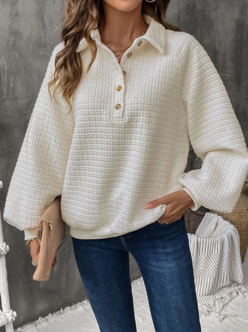 Drune | Sweatshirt - Oversized Fit - Gitterstricktextur - Halber Reißverschluss - Lange Ärmel