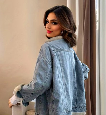 Drune | Damen Jeansjacke mit Teddyfutter – Gefütterte Übergangsjacke im Streetstyle-Look