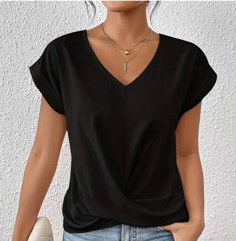 Drune | Damen V-Neck Bluse mit kurzen Ärmeln