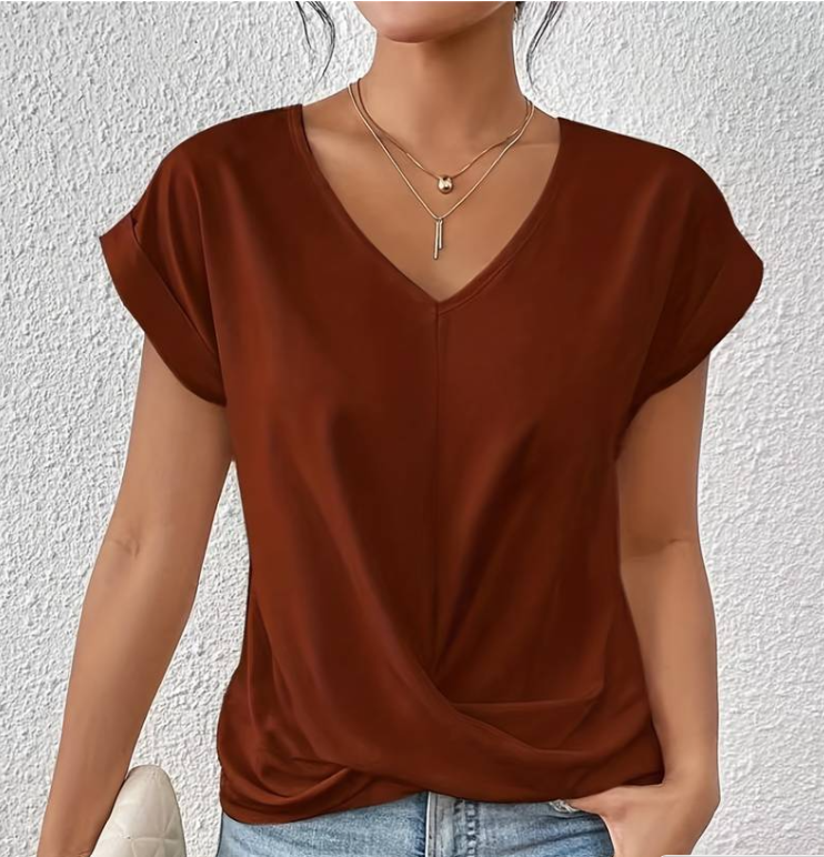 Drune | Damen V-Neck Bluse mit kurzen Ärmeln