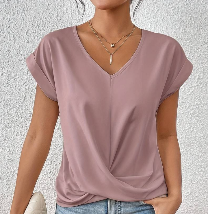 Drune | Damen V-Neck Bluse mit kurzen Ärmeln