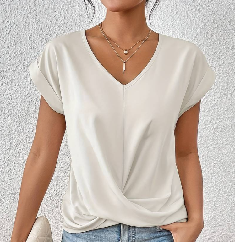 Drune | Damen V-Neck Bluse mit kurzen Ärmeln