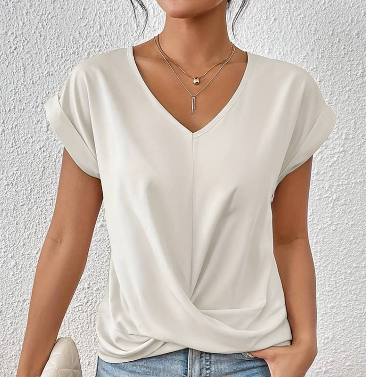 Drune | Damen V-Neck Bluse mit kurzen Ärmeln