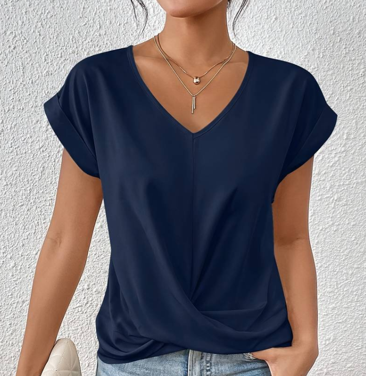 Drune | Damen V-Neck Bluse mit kurzen Ärmeln
