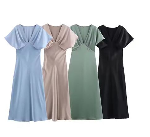 Damen Elegantes Midi-Kleid mit Puffärmeln und figurbetontem Schnitt Drune