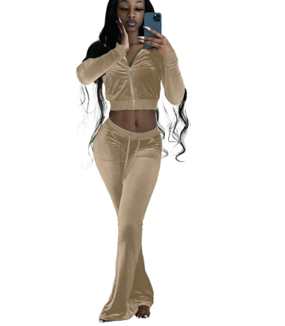 Damen Velours Tracksuit mit Zip-Front und weit geschnittener Hose Drune