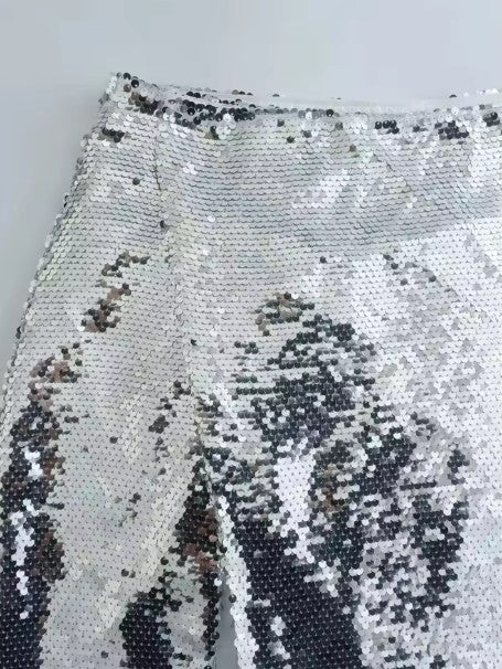 Drune | Pailletten Shorts Hohe Taille Oring Reißverschluss Front Bodycon