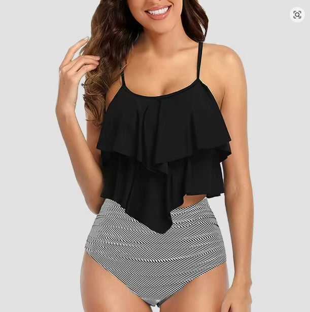 Drune Tankini-Set mit bauchwegformendem Blattmuster